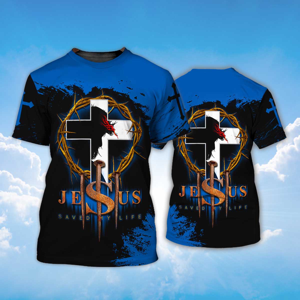 Jesus Christ Saved My Life 3D Tee Shirts Blue And Black T Shirt Lasfour TO1418