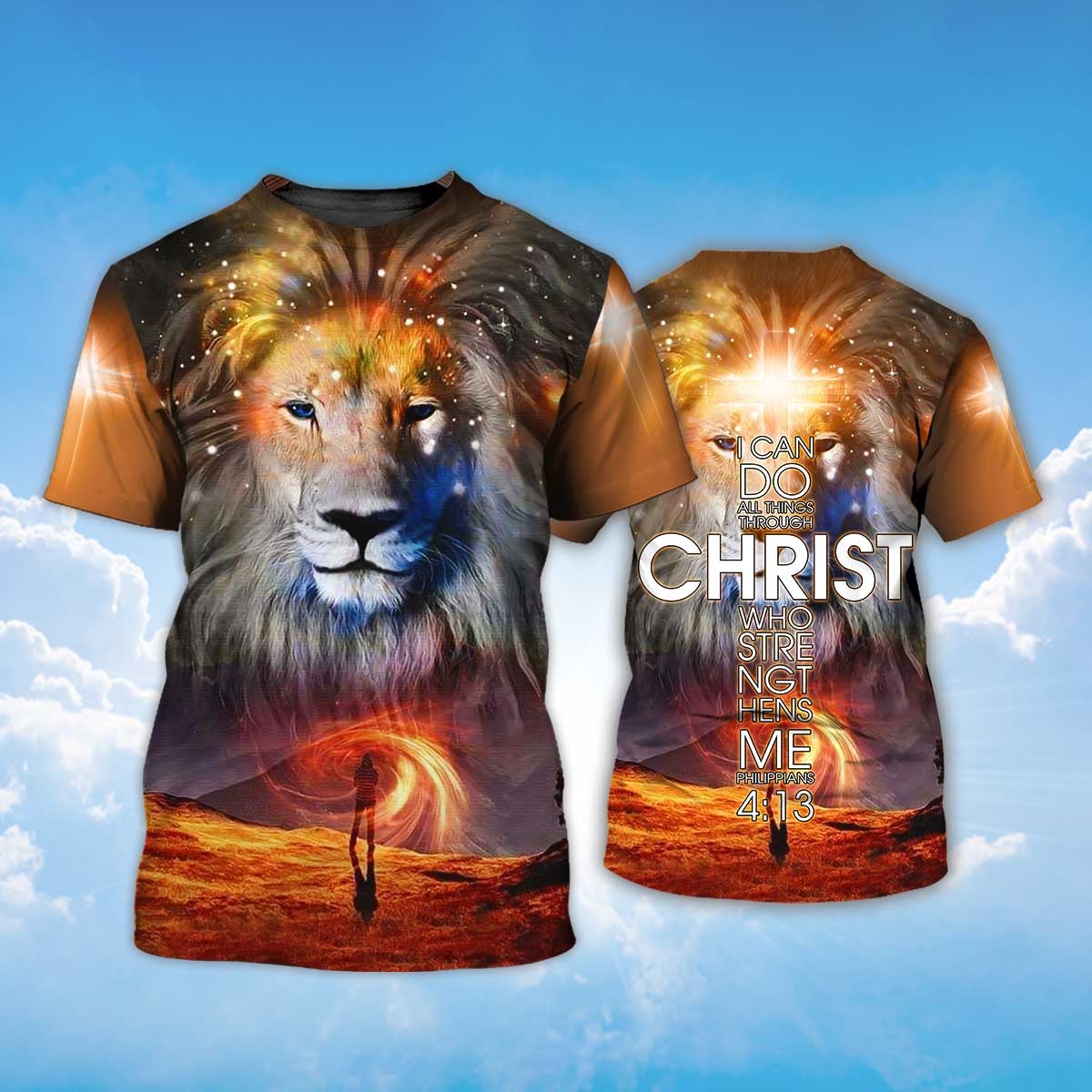 I Can Do All Things Through Christ Lion Cross 3D T Shirt Lasfour TO1398