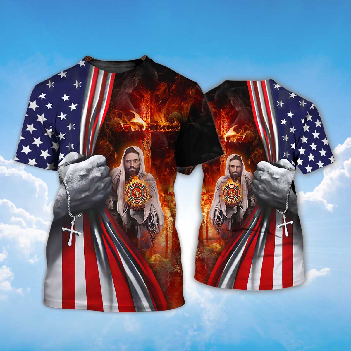 Jesus In The Flames T Shirt Patriot Gift Memorial 11 September Shirts TO1423