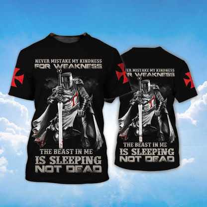 3D All Over Print Black Knights Templar Shirt The Beast In Me Is Sleeping Not Dead T Shirt TO1394