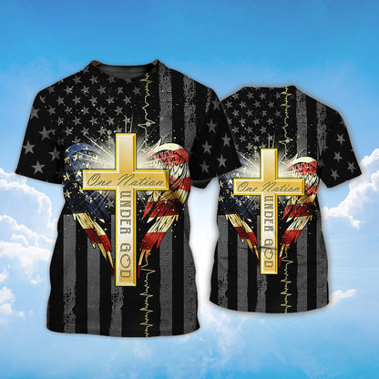 One Nation Under God Wing And American Flag T Shirt Patriotic Usa Shirt TO1395
