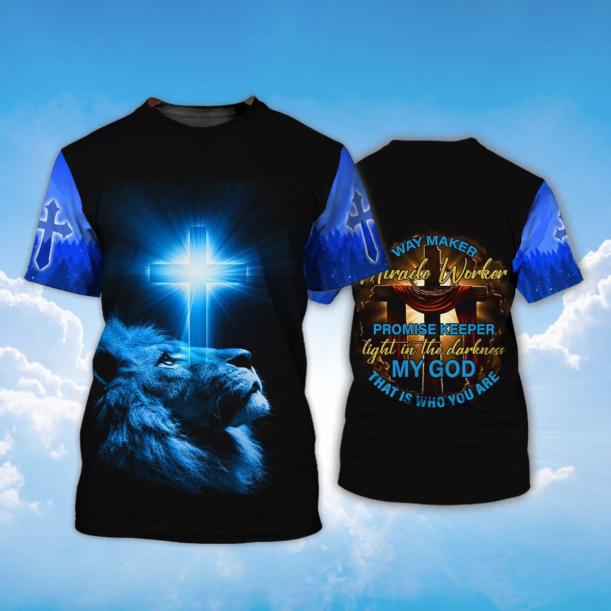 Way Maker Miracle Worker Lion And Light Cross T Shirt Lasfour TO1433