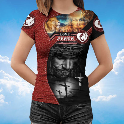 3D All Over Print Love Jesus Tee Shirt Men Women Red Leather Pattern TO1425