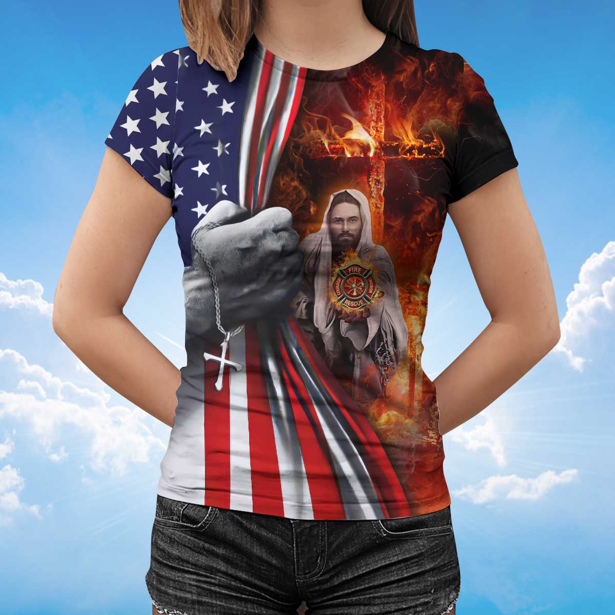 Jesus In The Flames T Shirt Patriot Gift Memorial 11 September Shirts TO1423