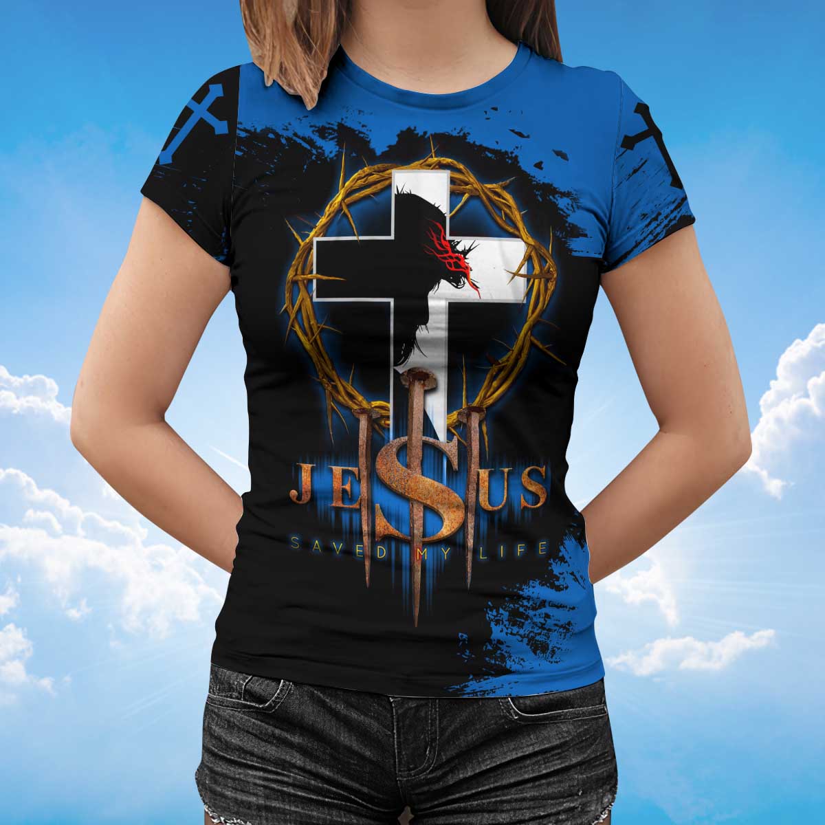Jesus Christ Saved My Life 3D Tee Shirts Blue And Black T Shirt Lasfour TO1418