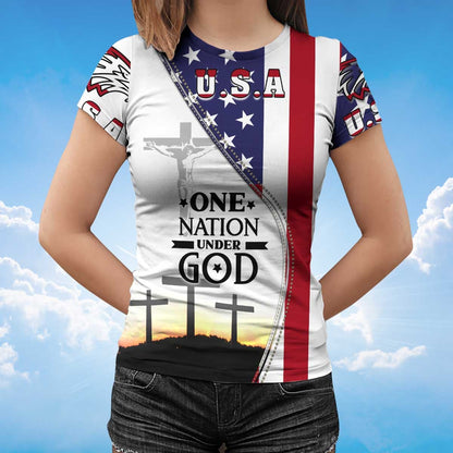One Nation Under God Patriotic American Flag Pattern Shirt Men Women Lasfour TO1400