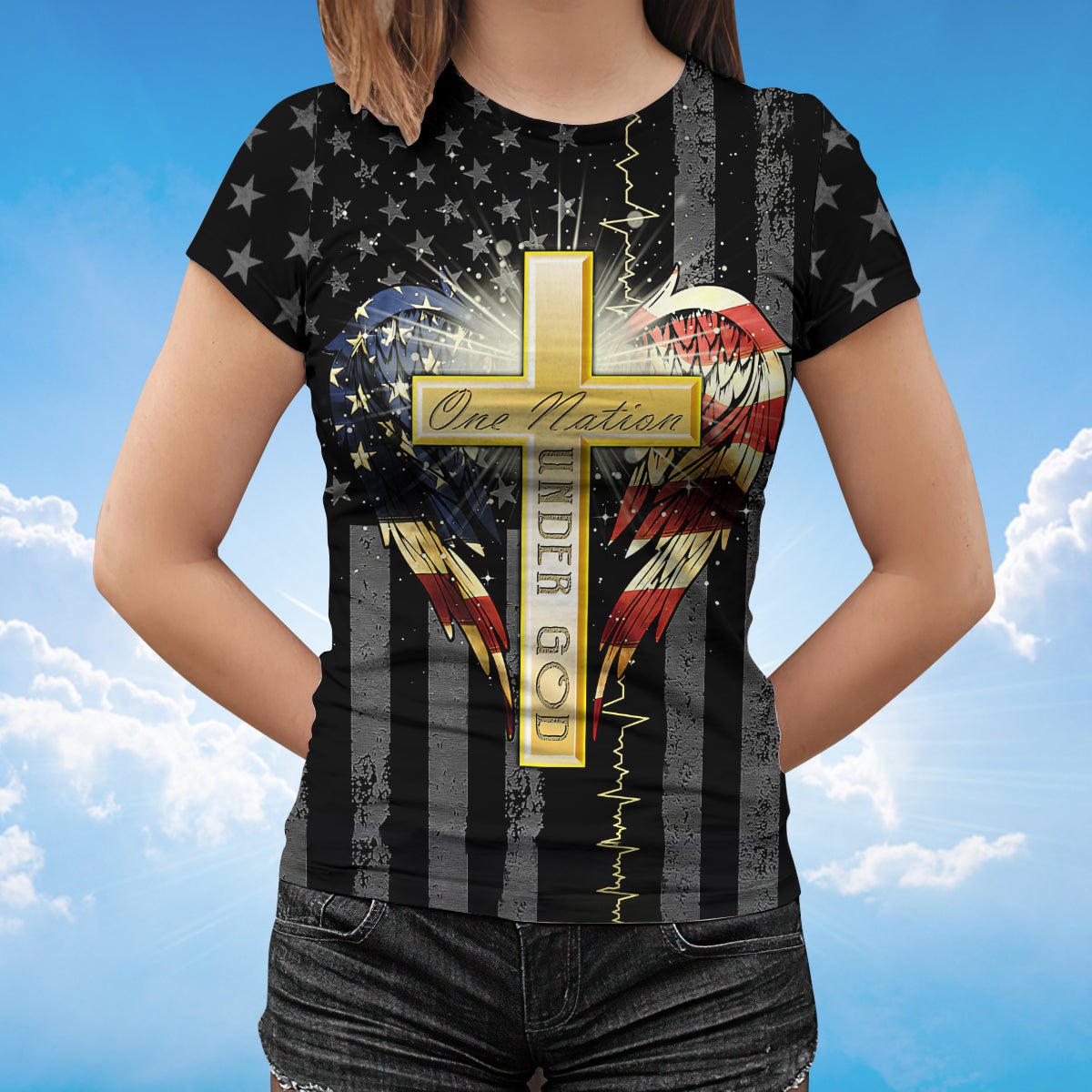 One Nation Under God Wing And American Flag T Shirt Patriotic Usa Shirt TO1395