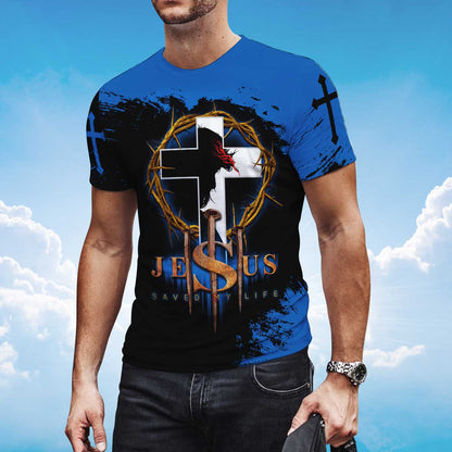 Jesus Christ Saved My Life 3D Tee Shirts Blue And Black T Shirt Lasfour TO1418
