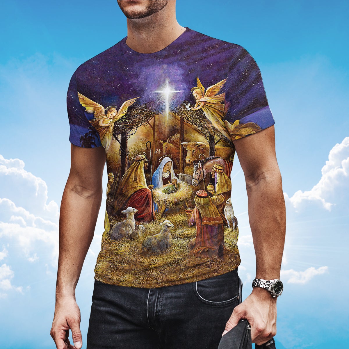 When God Was Born T Shirt 3D God Shirt For Noel Christmas TO1396