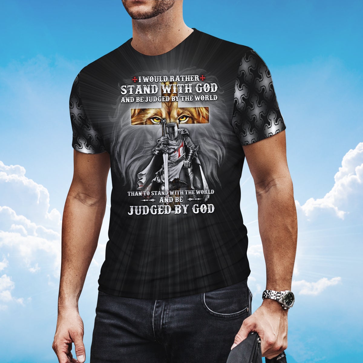 3D Knight Templar T Shirt I Would Rather Stand With God Shirt Lasfour TO1461