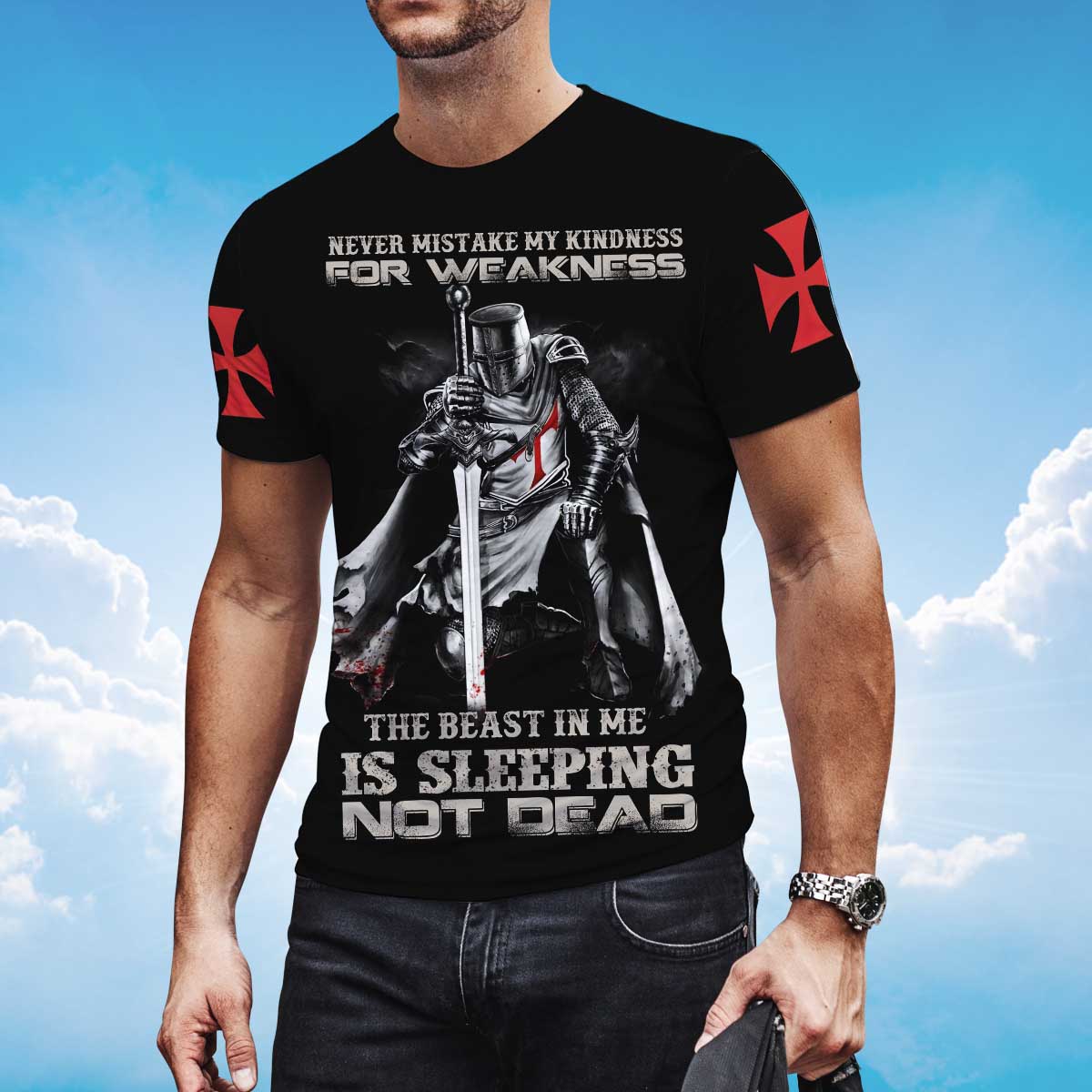 3D All Over Print Black Knights Templar Shirt The Beast In Me Is Sleeping Not Dead T Shirt TO1394