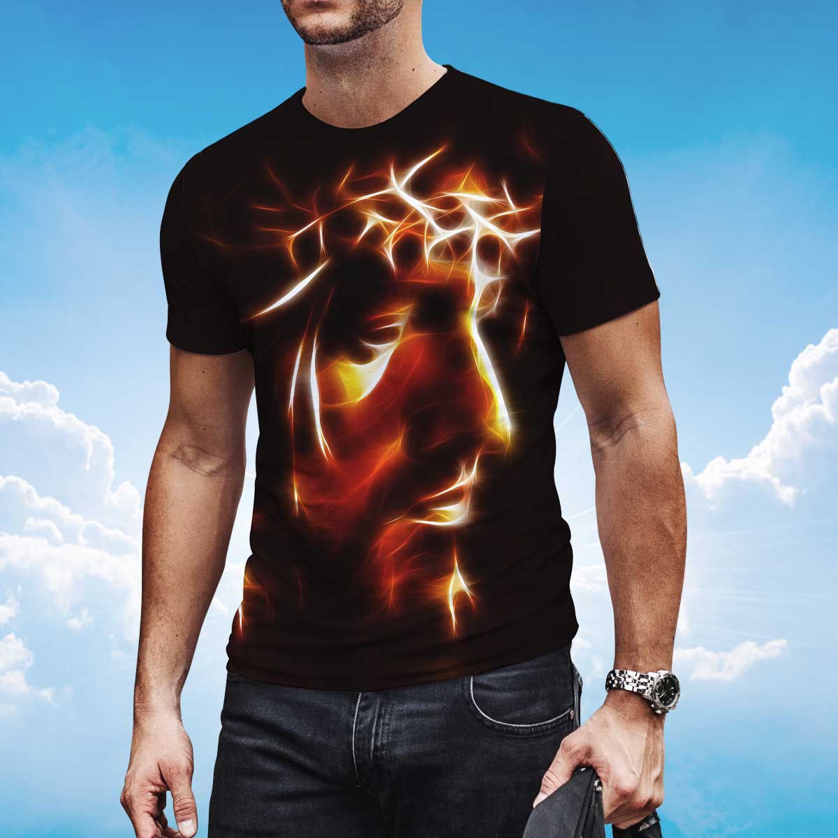 3D All Over Print Jesus Lightning T Shirt Lasfour TO1424