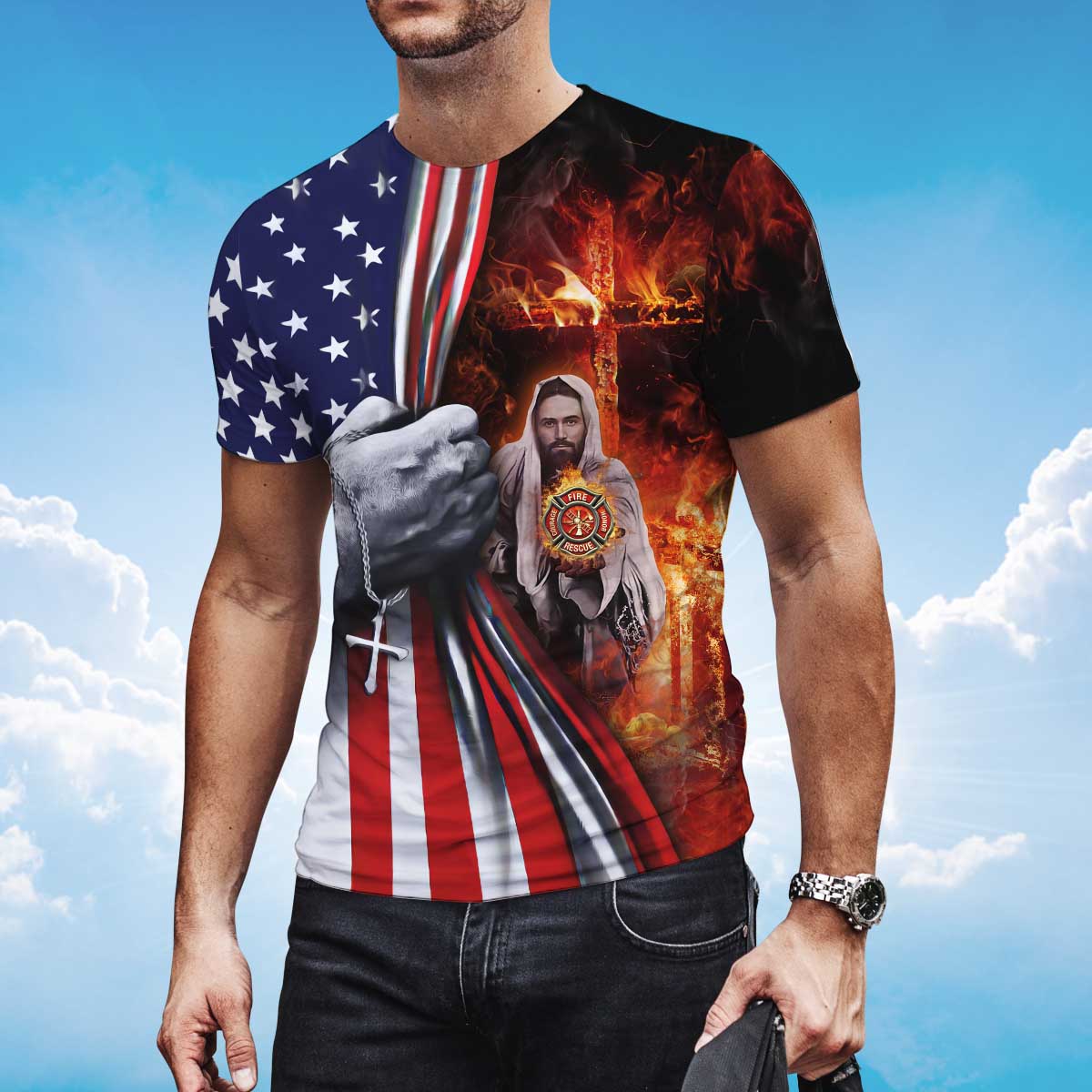 Jesus In The Flames T Shirt Patriot Gift Memorial 11 September Shirts TO1423