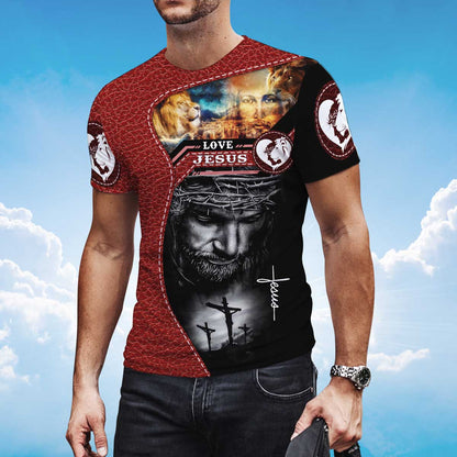 3D All Over Print Love Jesus Tee Shirt Men Women Red Leather Pattern TO1425