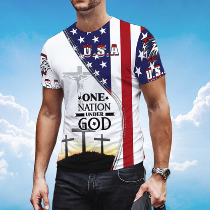 One Nation Under God Patriotic American Flag Pattern Shirt Men Women Lasfour TO1400
