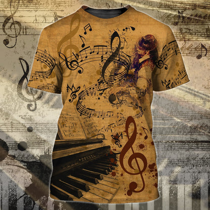 3D Yellow Vintage Piano T Shirt For Pianist Men Women Piano Shirt Gift For Piano Lovers TO1870