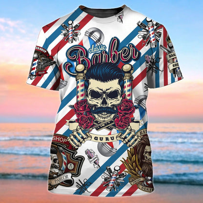 Personalized Skull Shirt For Barber, Being A Barber Man 3D Tshirt, Barber Shirts With Leather Pattern TO0665