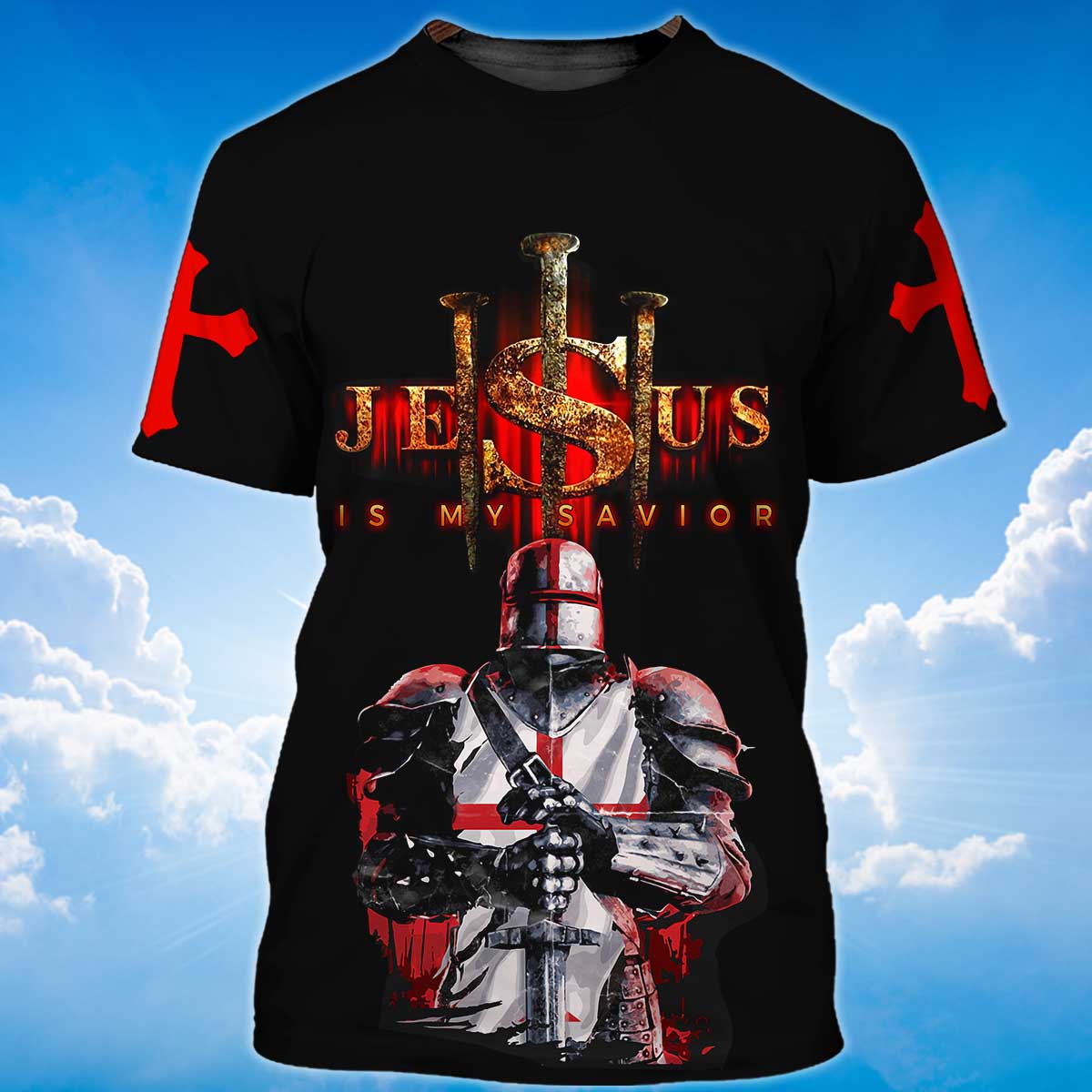 Knights Templar Tshirt Jesus My Savior Red Light 3D All Over Print Shirt TO1470