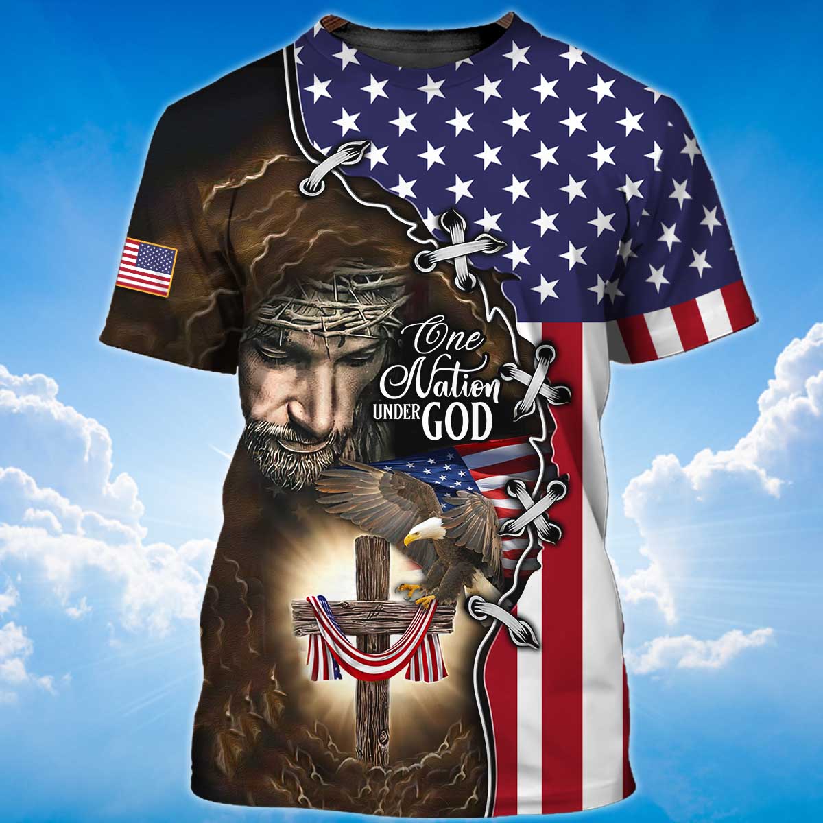 One Nation Under God T Shirt God Jesus Shirt Patriotic Eagle Usa Flag Pattern Shirts Patriotic Gifts TO1403