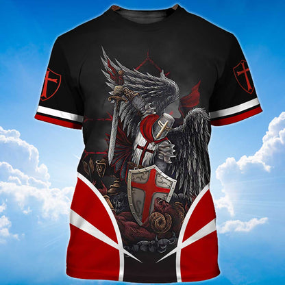Knight Templar Fighting 3D Shirt Religious Tshirt Lasfour TO1481