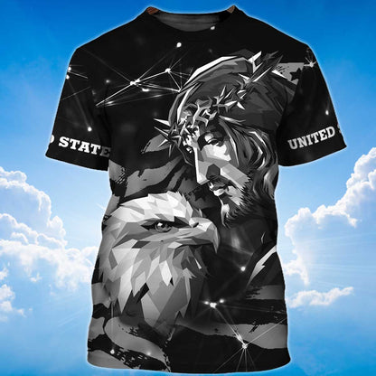 Eagle And God T Shirt, Eagle Lover Black Shirt 3D For Adults TO1391