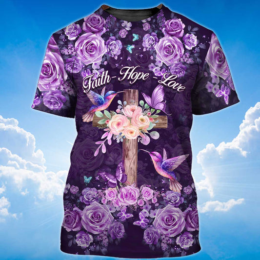 Faith Hope Love T Shirt God Jesus 3D Purple Shirt TO1404