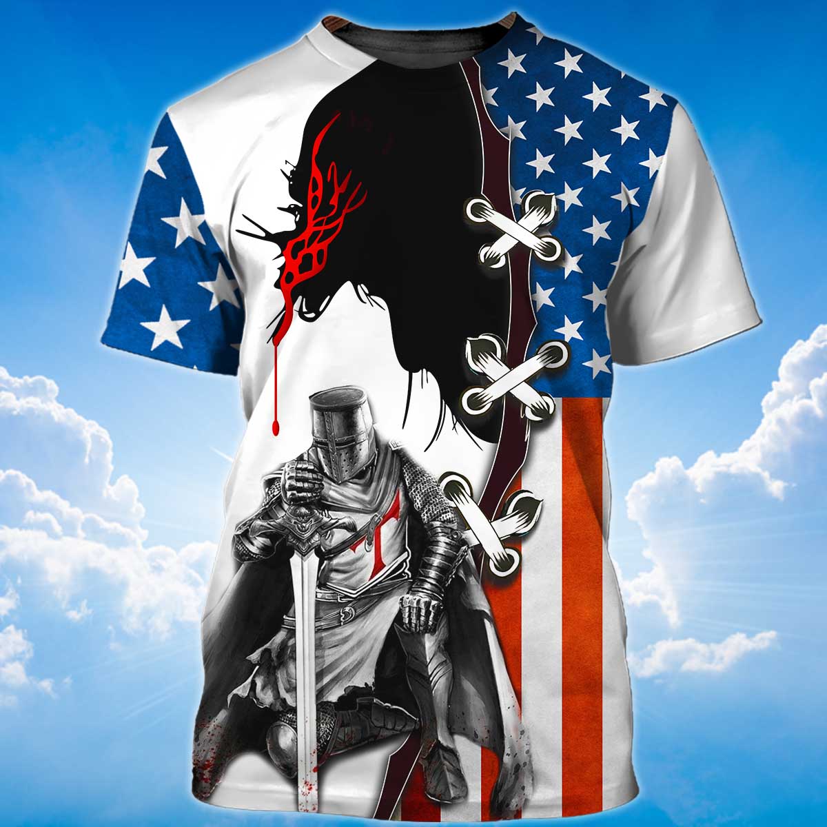 Knight Templar Tshirt Religious 3D Tee Shirt American Flag Pattern TO1473