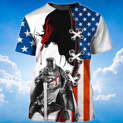 Knight Templar Tshirt Religious 3D Tee Shirt American Flag Pattern TO1473