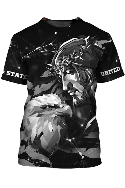 Eagle And God T Shirt, Eagle Lover Black Shirt 3D For Adults TO1391