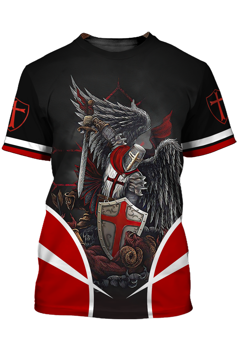 Knight Templar Fighting 3D Shirt Religious Tshirt Lasfour TO1481