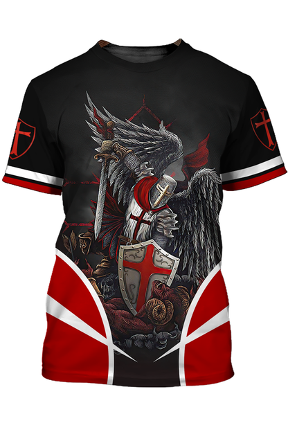 Knight Templar Fighting 3D Shirt Religious Tshirt Lasfour TO1481