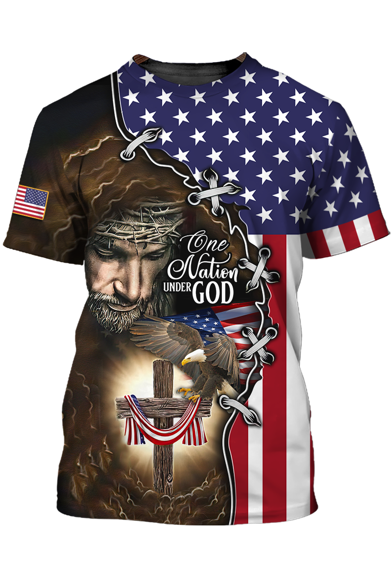 One Nation Under God T Shirt God Jesus Shirt Patriotic Eagle Usa Flag Pattern Shirts Patriotic Gifts TO1403