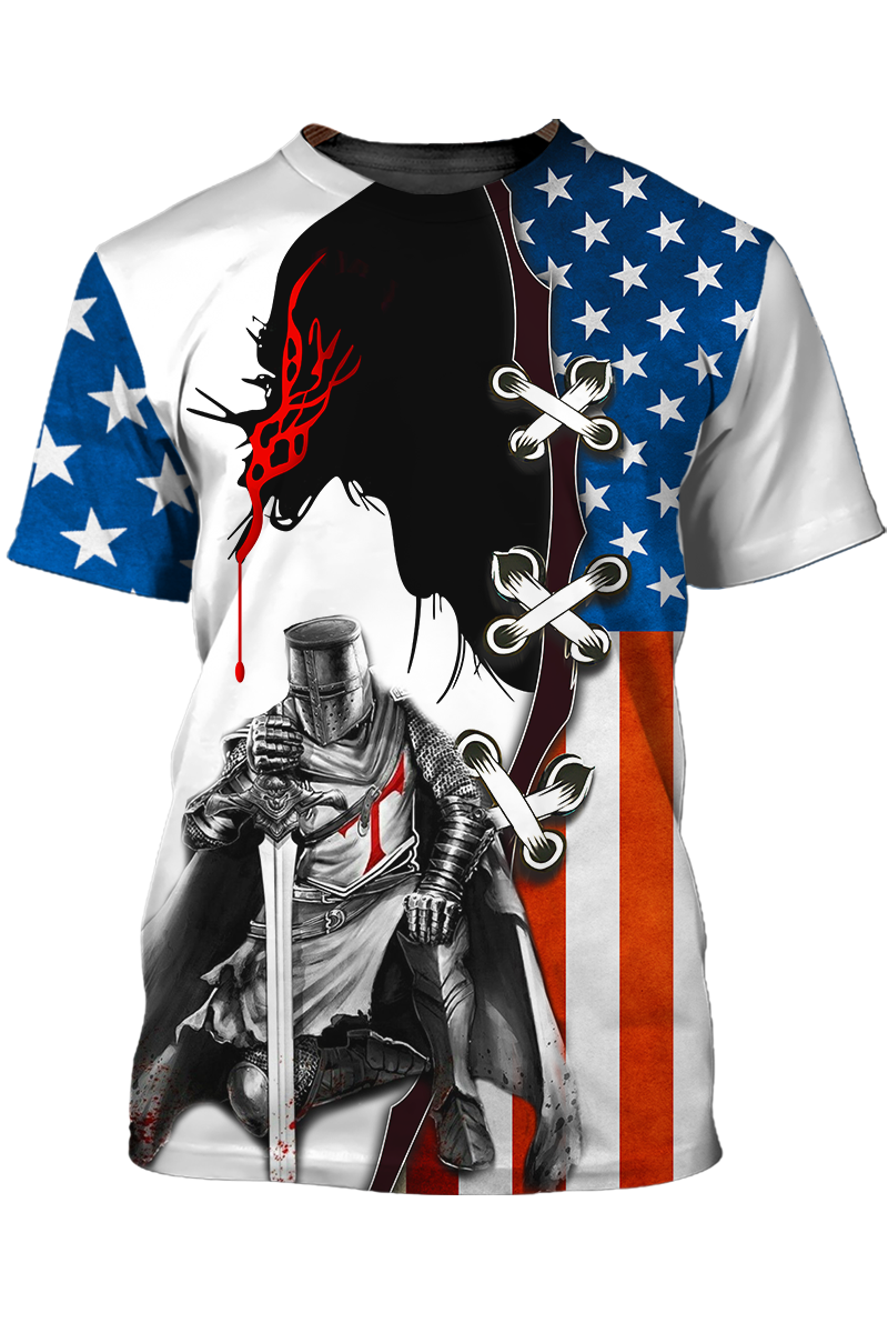Knight Templar Tshirt Religious 3D Tee Shirt American Flag Pattern TO1473