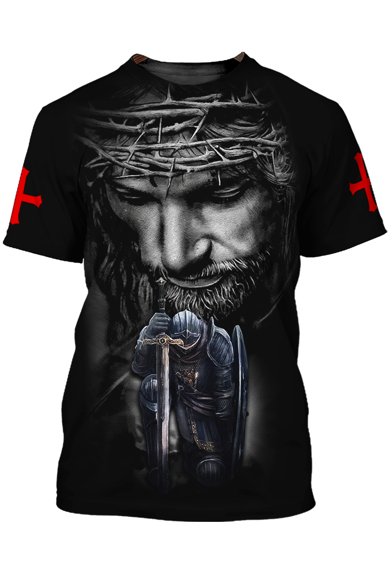 Faith Over Fear Black Tshirt Knight Jesus Tshirt Men Women TO1501