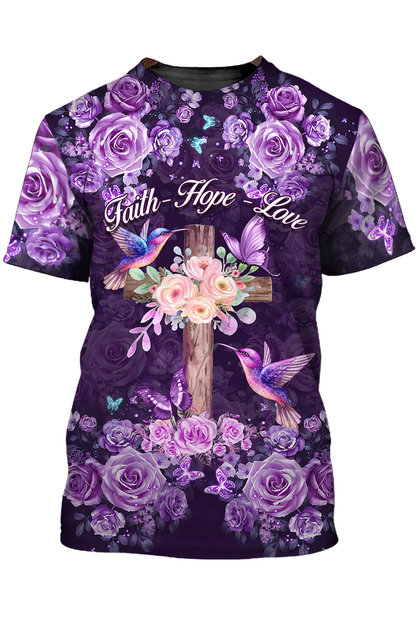 Faith Hope Love T Shirt God Jesus 3D Purple Shirt TO1404