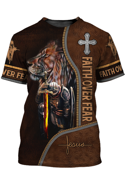 3D All Over Print Faith Over Fear Shirt Knight Templar T Shirt Lasfour TO1484