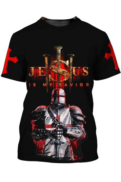Knights Templar Tshirt Jesus My Savior Red Light 3D All Over Print Shirt TO1470