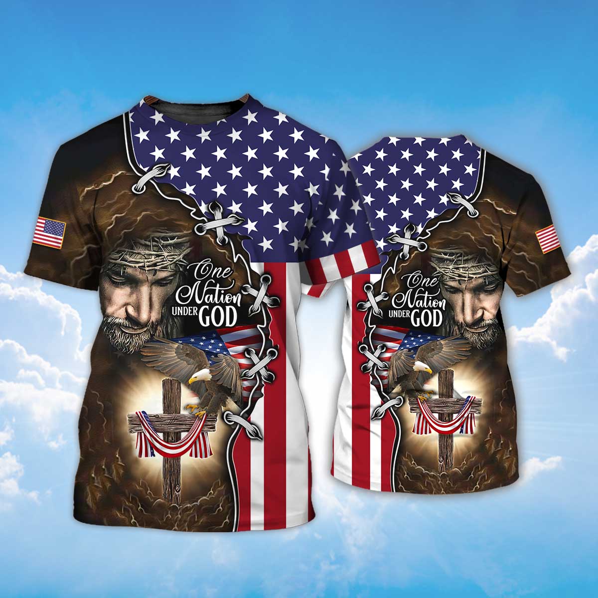 One Nation Under God T Shirt God Jesus Shirt Patriotic Eagle Usa Flag Pattern Shirts Patriotic Gifts TO1403