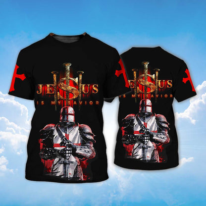 Knights Templar Tshirt Jesus My Savior Red Light 3D All Over Print Shirt TO1470