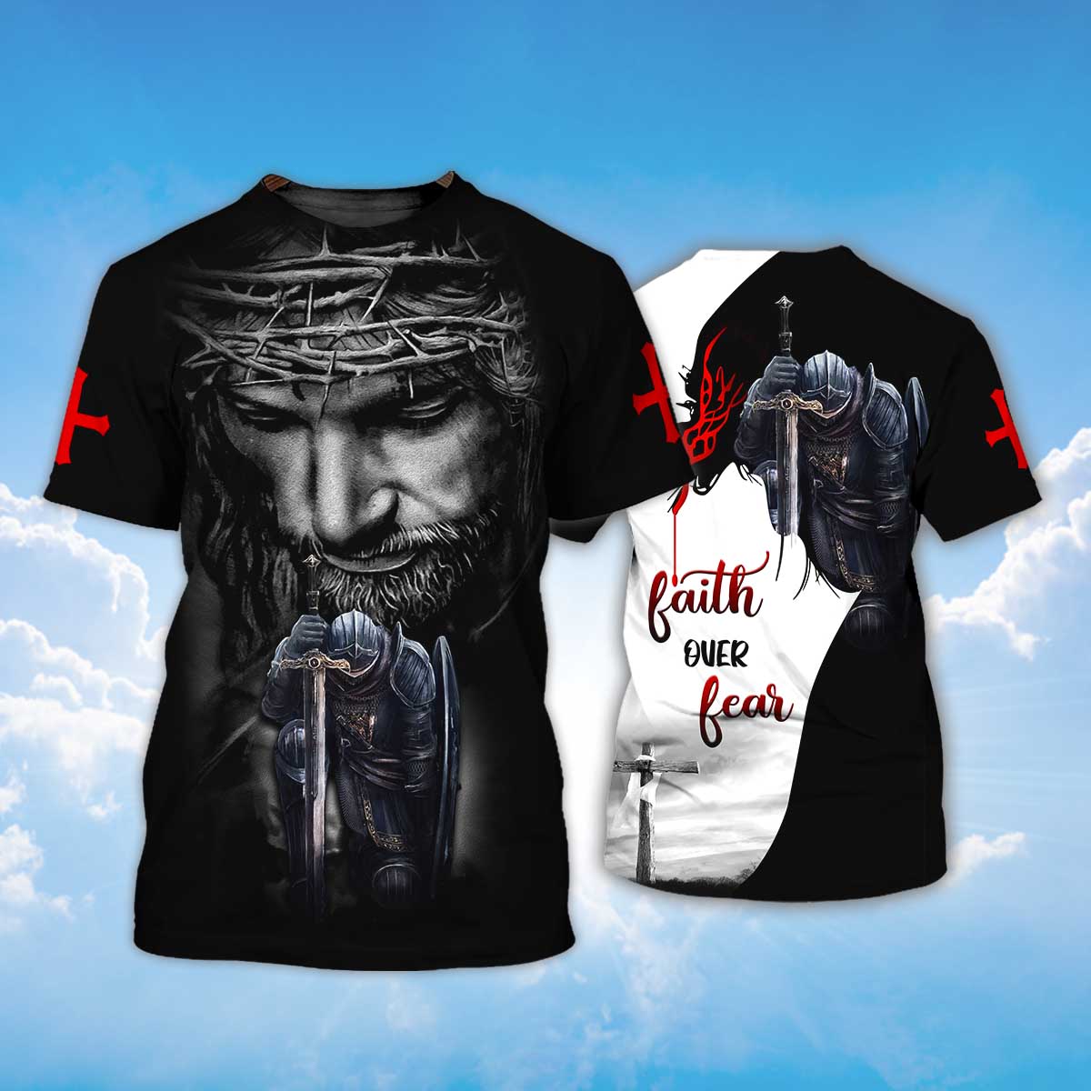 Faith Over Fear Black Tshirt Knight Jesus Tshirt Men Women TO1501