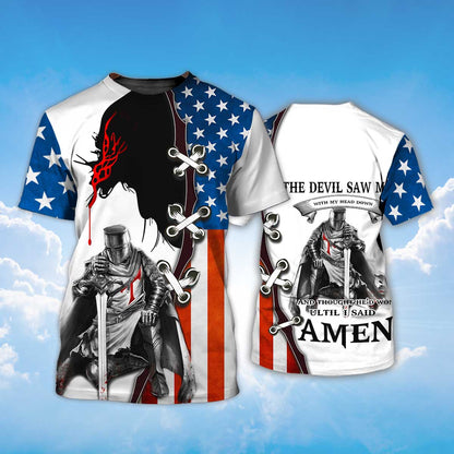 Knight Templar Tshirt Religious 3D Tee Shirt American Flag Pattern TO1473