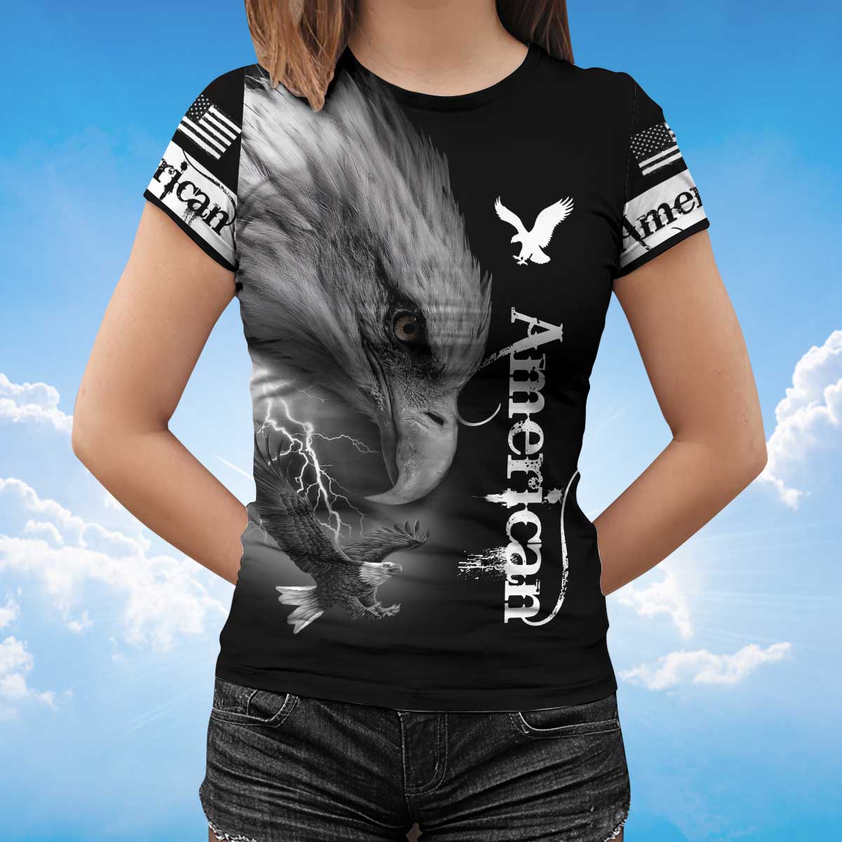 Lightning American Eagle Black T Shirt Eagle Lover Shirt Men Women TO1409