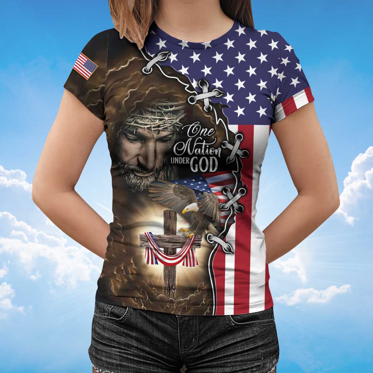 One Nation Under God T Shirt God Jesus Shirt Patriotic Eagle Usa Flag Pattern Shirts Patriotic Gifts TO1403