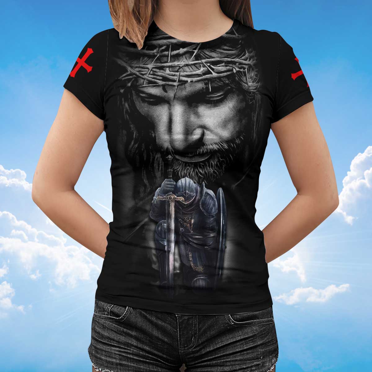 Faith Over Fear Black Tshirt Knight Jesus Tshirt Men Women TO1501