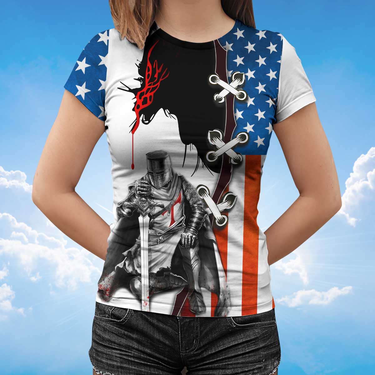 Knight Templar Tshirt Religious 3D Tee Shirt American Flag Pattern TO1473