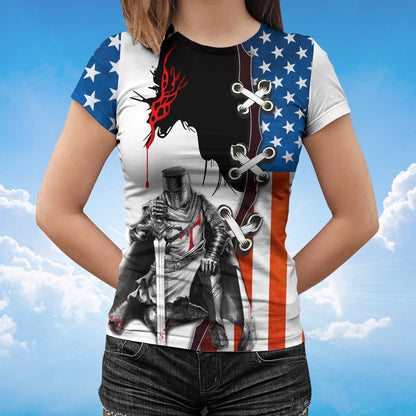 Knight Templar Tshirt Religious 3D Tee Shirt American Flag Pattern TO1473