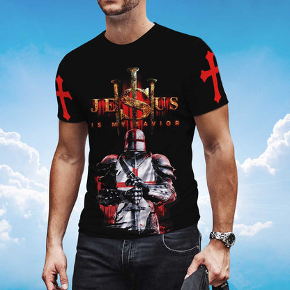 Knights Templar Tshirt Jesus My Savior Red Light 3D All Over Print Shirt TO1470