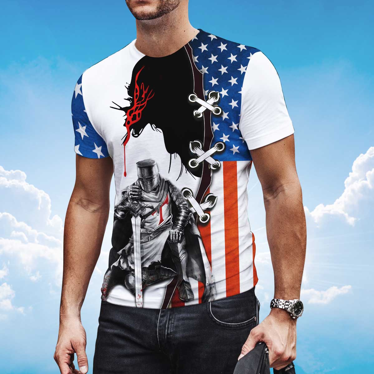 Knight Templar Tshirt Religious 3D Tee Shirt American Flag Pattern TO1473