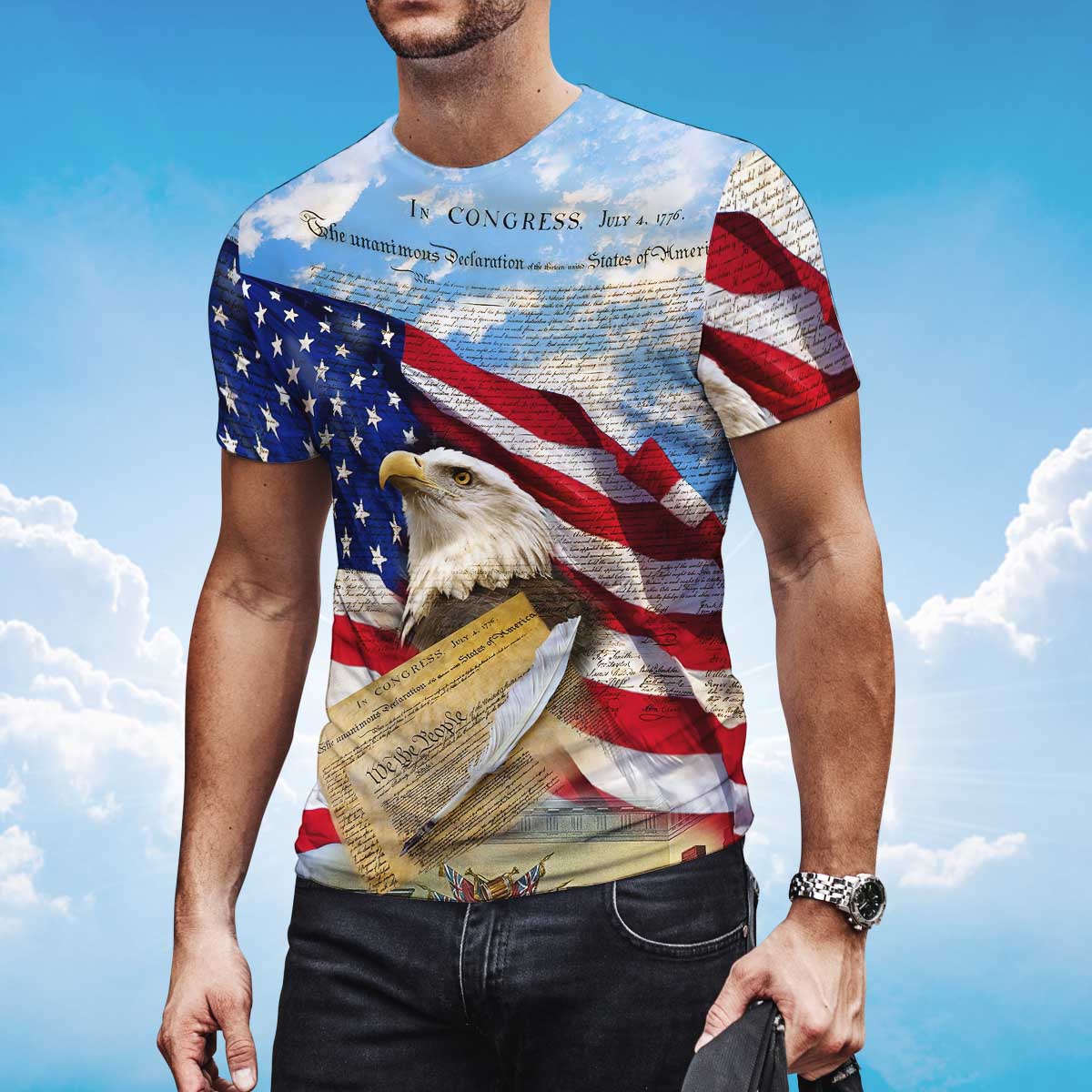 3D Sublimation Eagle American On T Shirt Eagle Lover Patriotic Independence Day Shirt TO1414