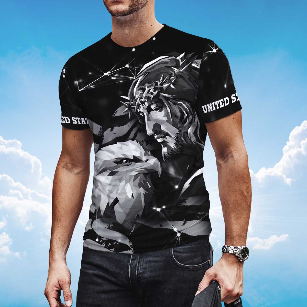Eagle And God T Shirt, Eagle Lover Black Shirt 3D For Adults TO1391